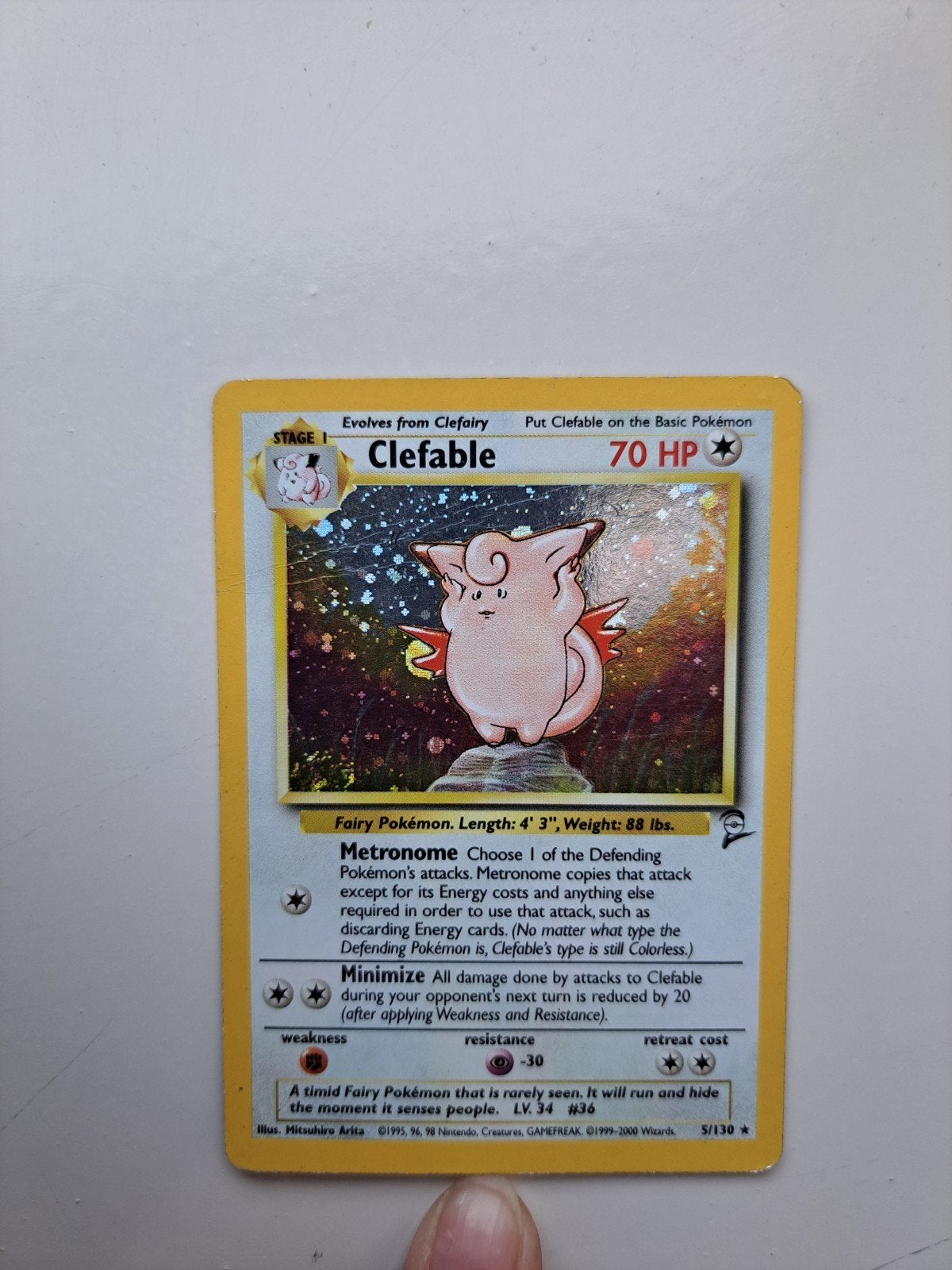 Clefable Base Set 2 Holo 5/130 Pokémon Kaart, Ophalen of Verzenden, Gebruikt, Losse kaart, Foil
