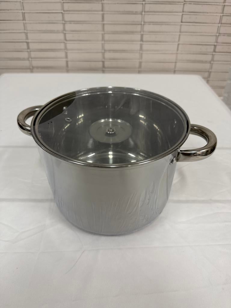 RVS soeppan Kookpan 4.7L met Glazen Deksel -l, Kookpan of Snelkookpan, Inductieplaat, Nieuw, Ophalen of Verzenden