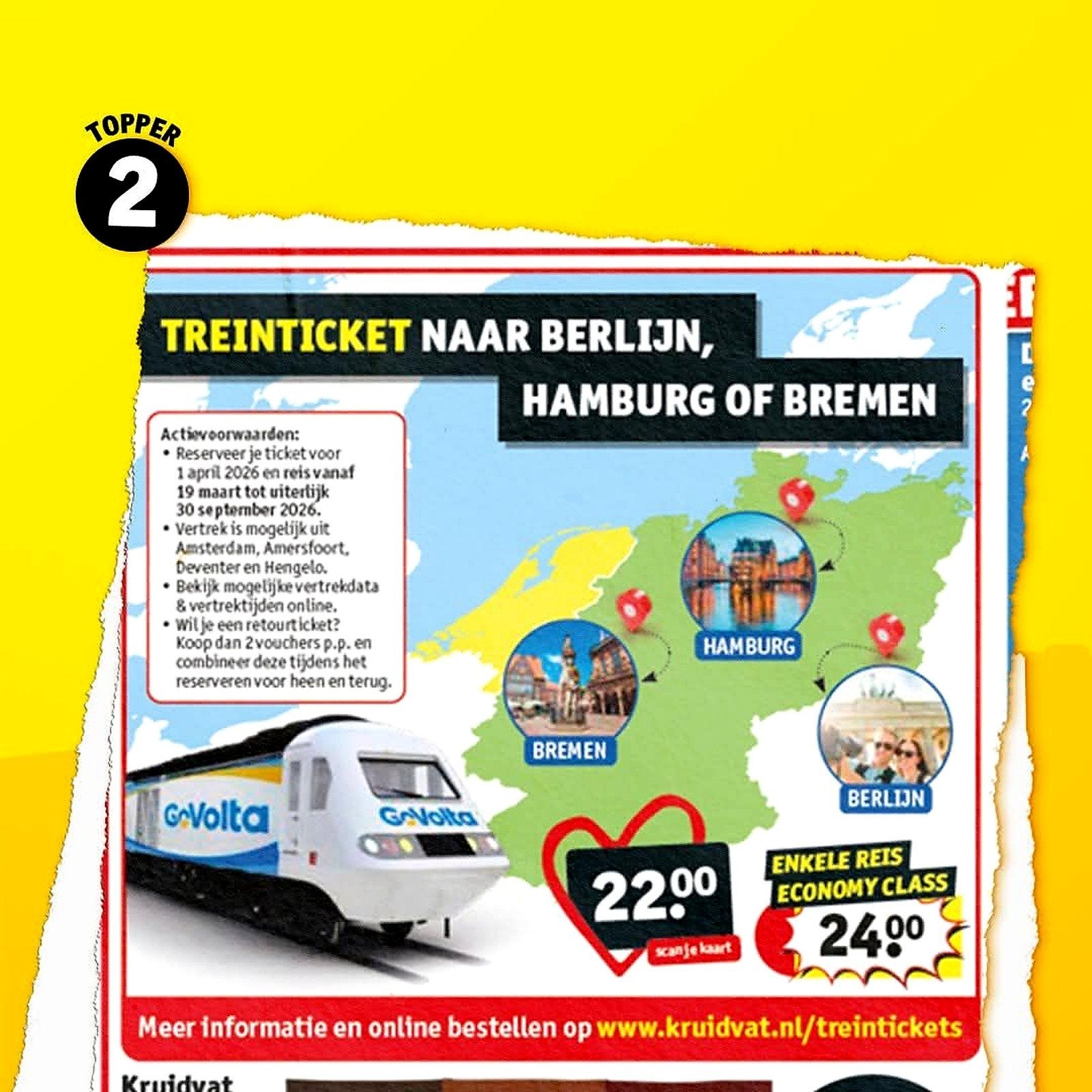 1x GoVolta-treinticket voor 12€, Tickets en Kaartjes, Eén persoon, Algemeen kaartje