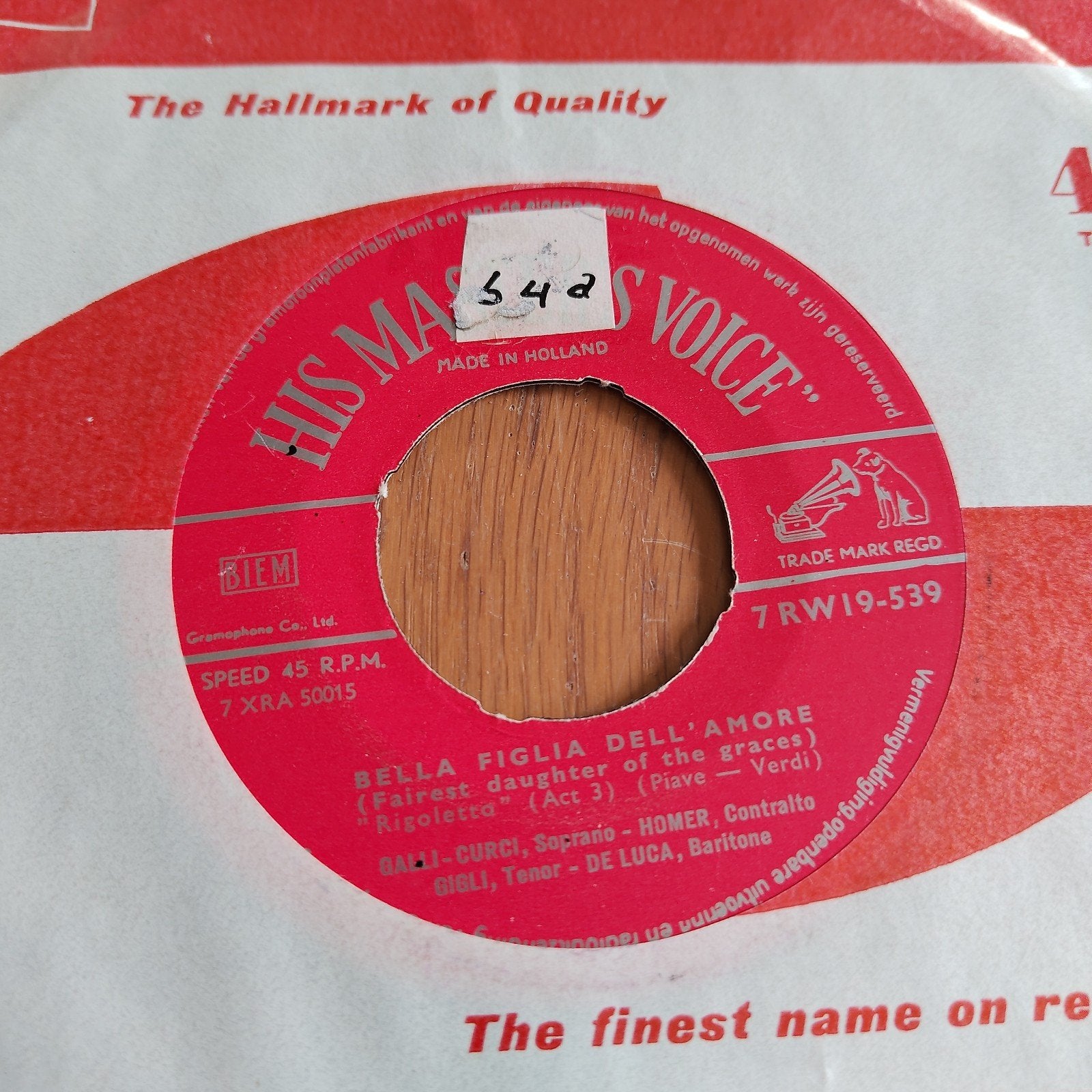 His Master's Voice 7" 45 RPM - Opera Arias, Gebruikt, Klassiek, 7 inch, Ophalen of Verzenden