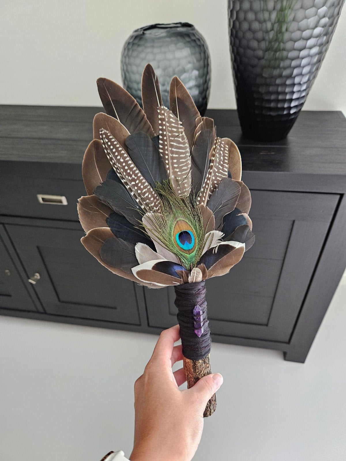 smudge feathers amethist veren waaier reiki sjamaan, Ophalen of Verzenden
