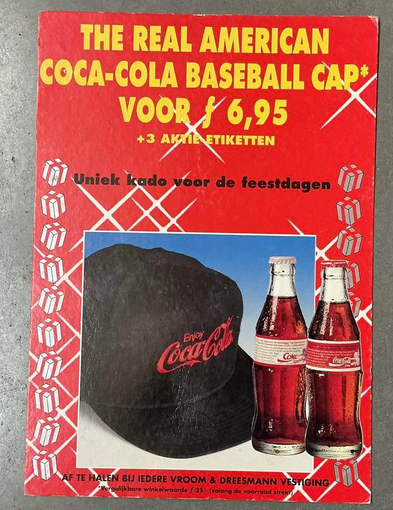 Oude coca cola kartonreklame V&D, Ophalen of Verzenden, Gebruikt, Reclamebord