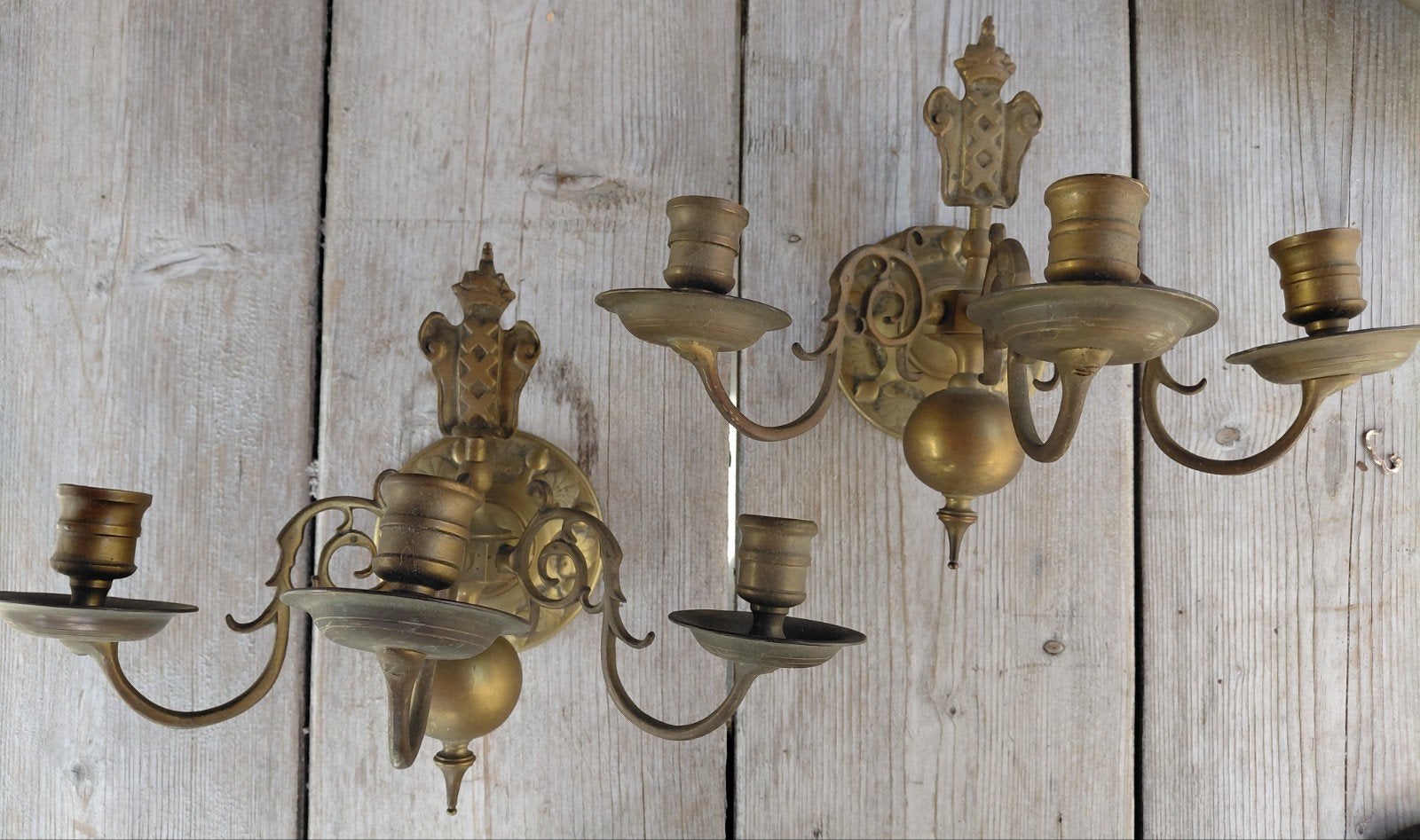 oude antieke messing wandkandelaar set, Ophalen of Verzenden, Koper of Brons