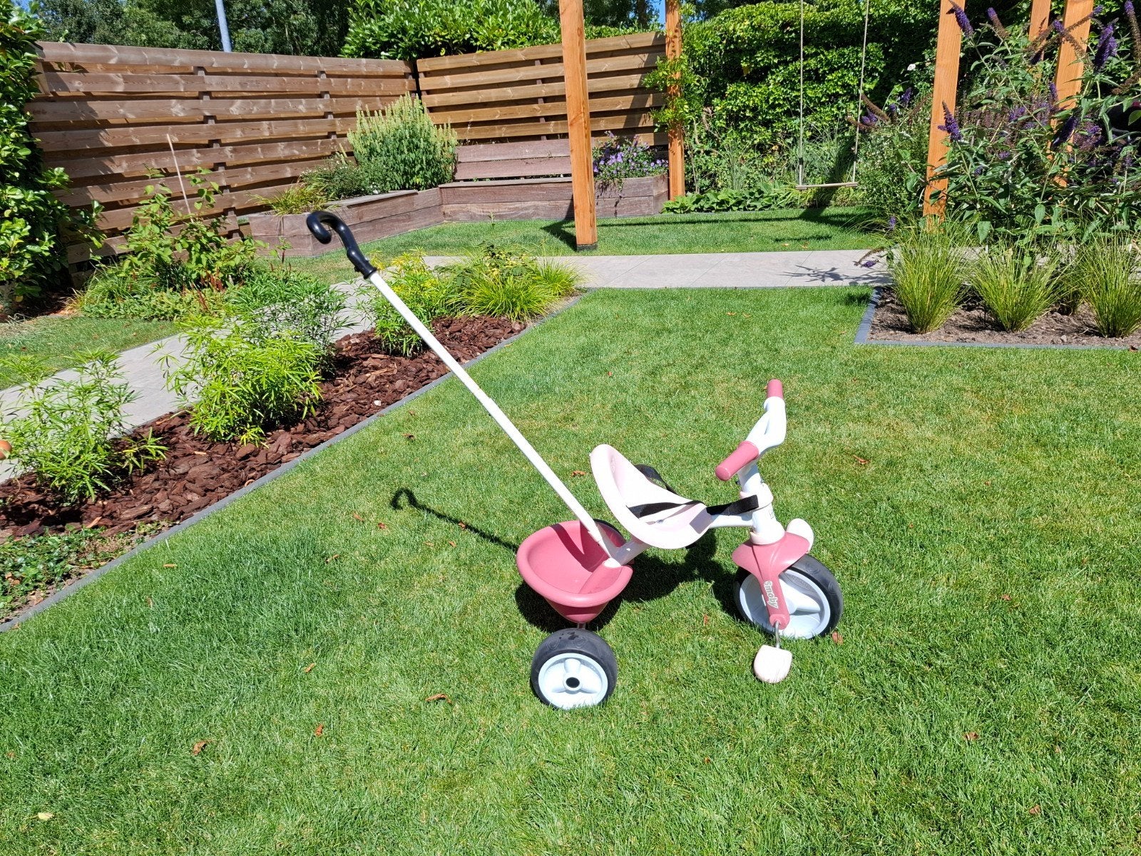 Smoby driewieler met duwstang - roze/wit, Fietsen en Brommers, Ophalen, Gebruikt, Smoby, Verstelbare zitting