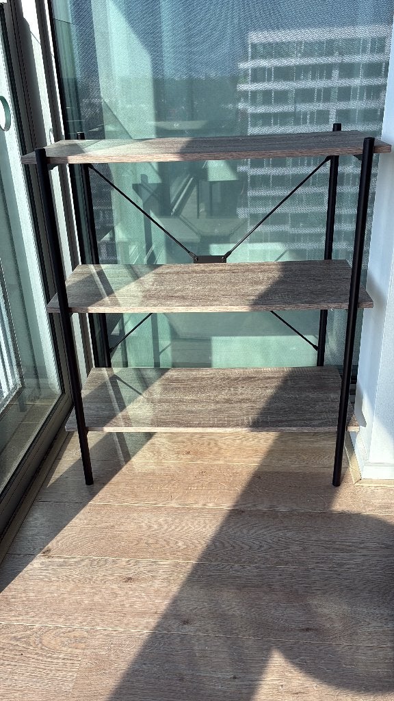 IKEA VANDBORG Wall rack 3 shelves light oak/black, Met plank(en), Modern, Industrieel, 50 tot 100 cm, Zo goed als nieuw