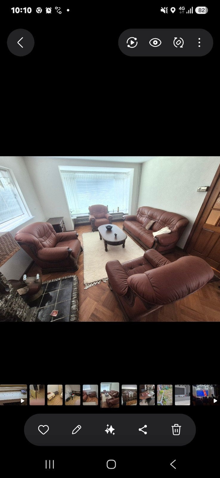 Leren 3-zitsbank met 3 fauteuils - Klassiek bruin, Ophalen, Gebruikt, Klassiek, Driepersoons