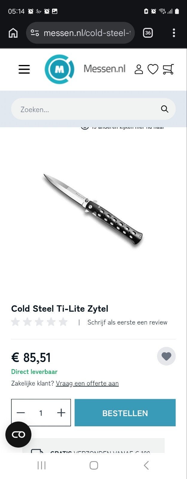 Cold Steel Ti-Lite Zytel Zakmes, Verzamelen, Ophalen of Verzenden, Zo goed als nieuw