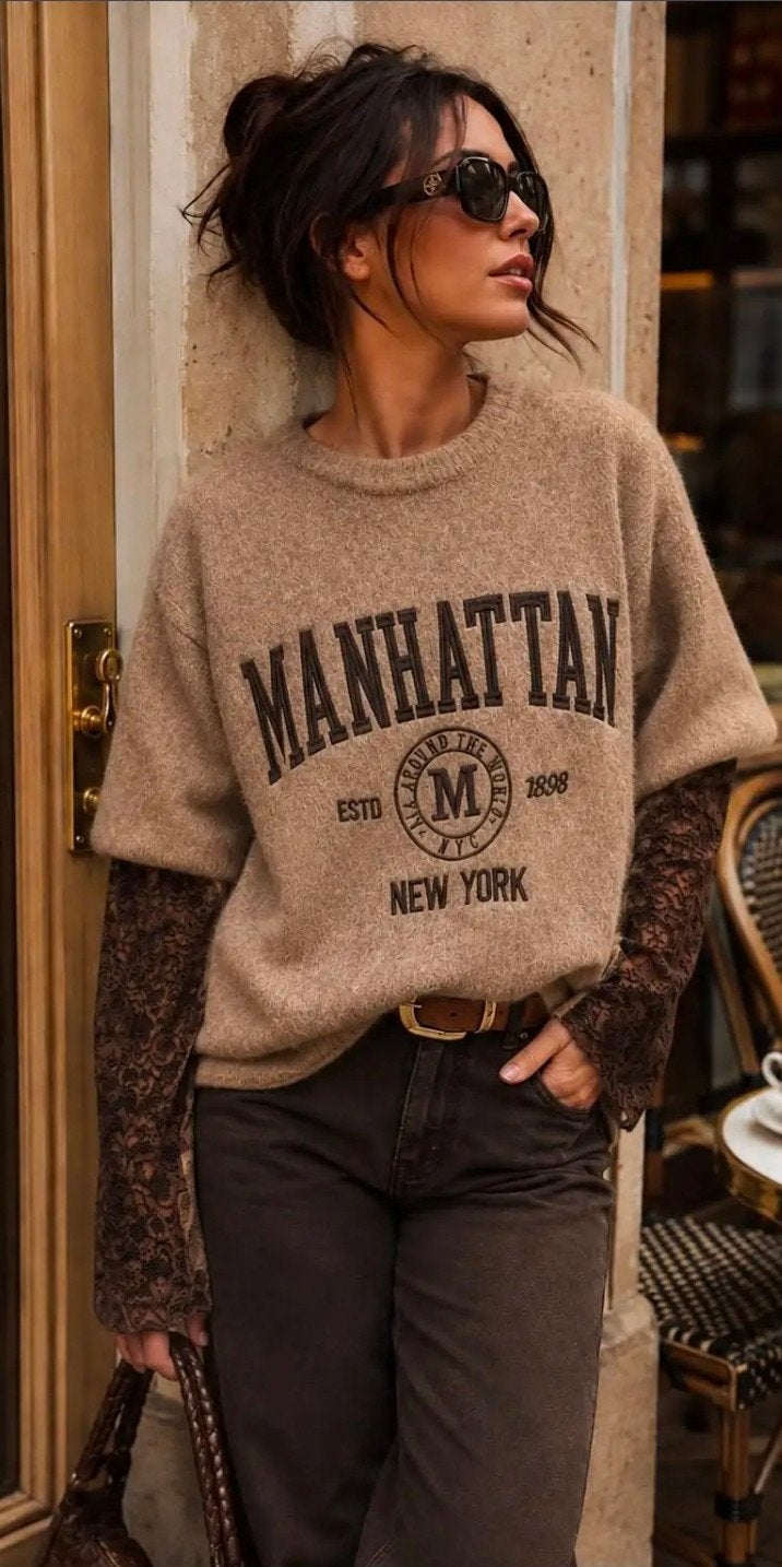 Manhattan trui met kanten mouwen - Emma & Ashley, Kleding | Dames, Maat 38/40 (M), Beige, Hindersstraat, Ophalen of Verzenden