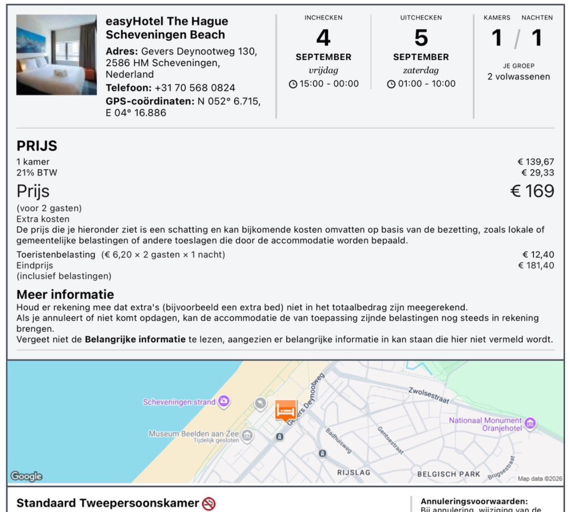 Live on the beach: Overnachting Scheveningen 4 op 5 sept., Tickets en Kaartjes, Hotelbonnen, Twee personen, 1 overnachting