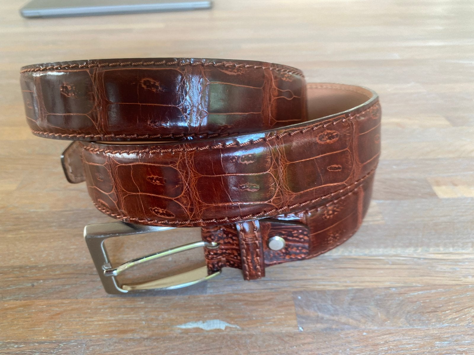 Roodbruine Italiaanse Krokodillenleren Riem 140 cm, Bruin, Verzenden, Echt leder, Nieuw
