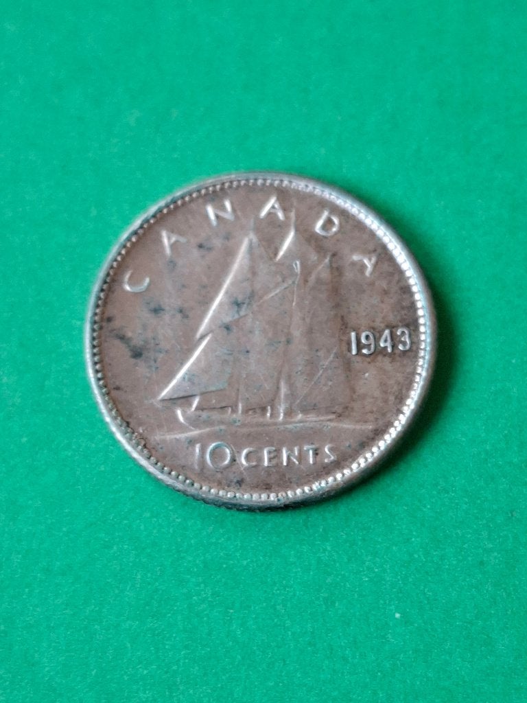 1943 Canada 10 cents in zilver George VI, Postzegels en Munten, Verzenden, Noord-Amerika, Losse munt, Zilver