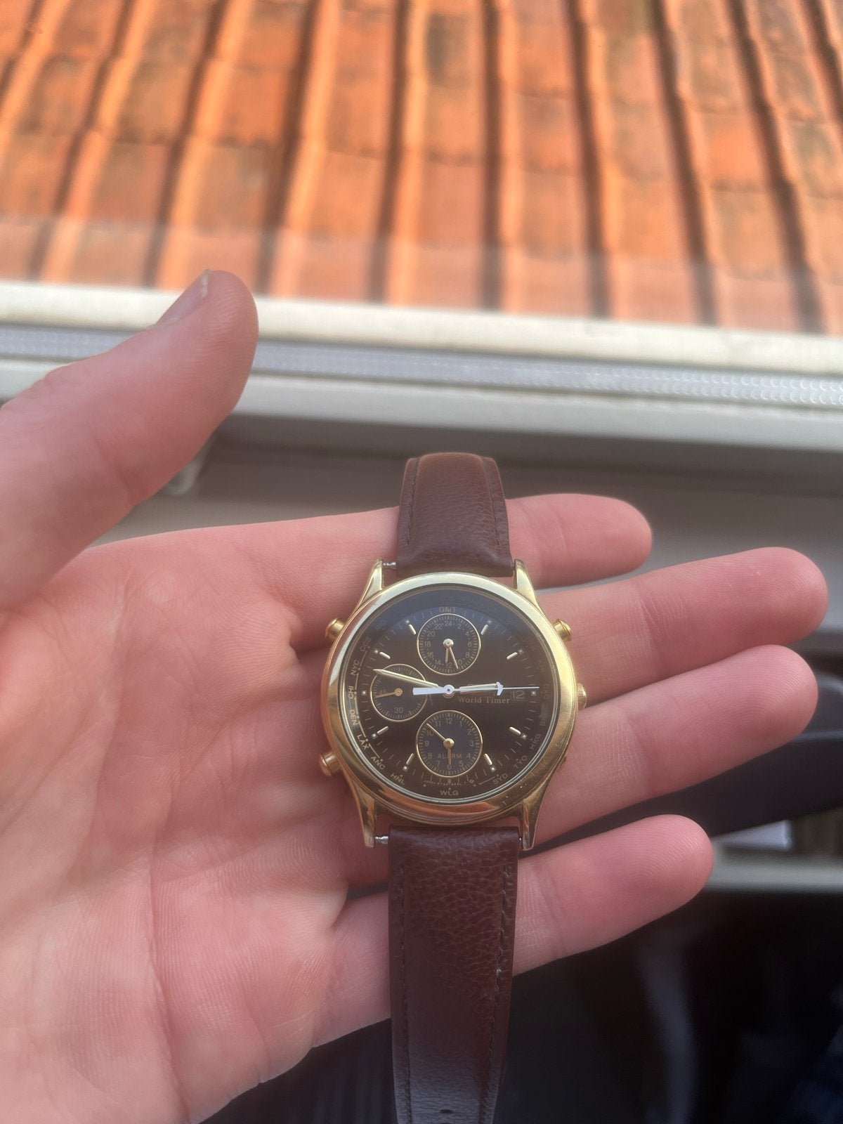 Zeldzame Seiko World Time, Leer, Polshorloge, Ophalen of Verzenden, Zo goed als nieuw