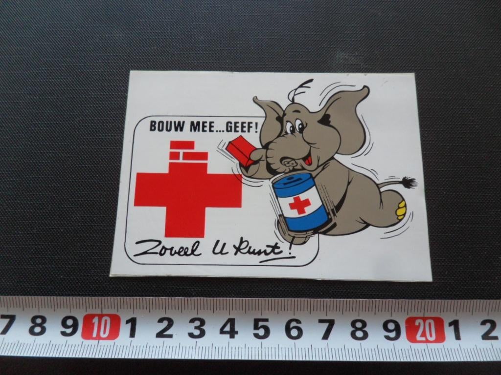 sticker olifant collectebus rode kruis bouw mee ... geeef, Verzamelen, Ophalen, Zo goed als nieuw