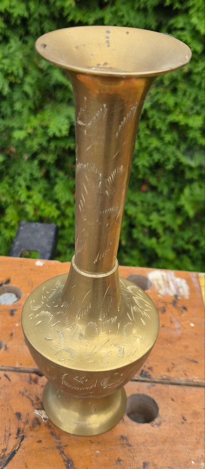 Vintage Messing Vaas met Gravures - Oosters Design, Ophalen of Verzenden