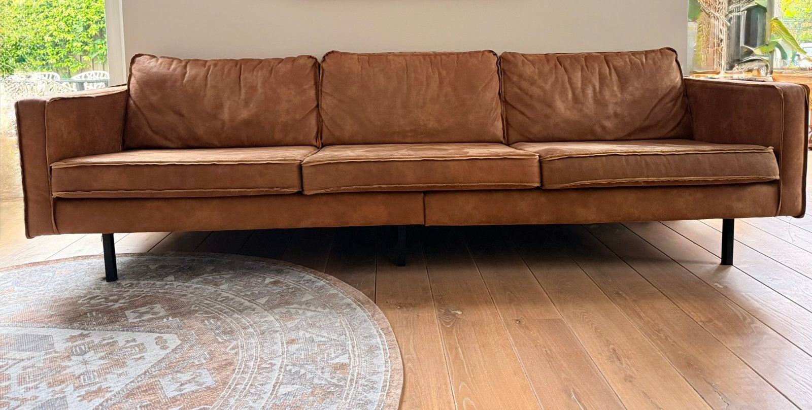 3,5 zitsbank cognac, Ophalen, 250 tot 300 cm, Gebruikt, Driepersoons
