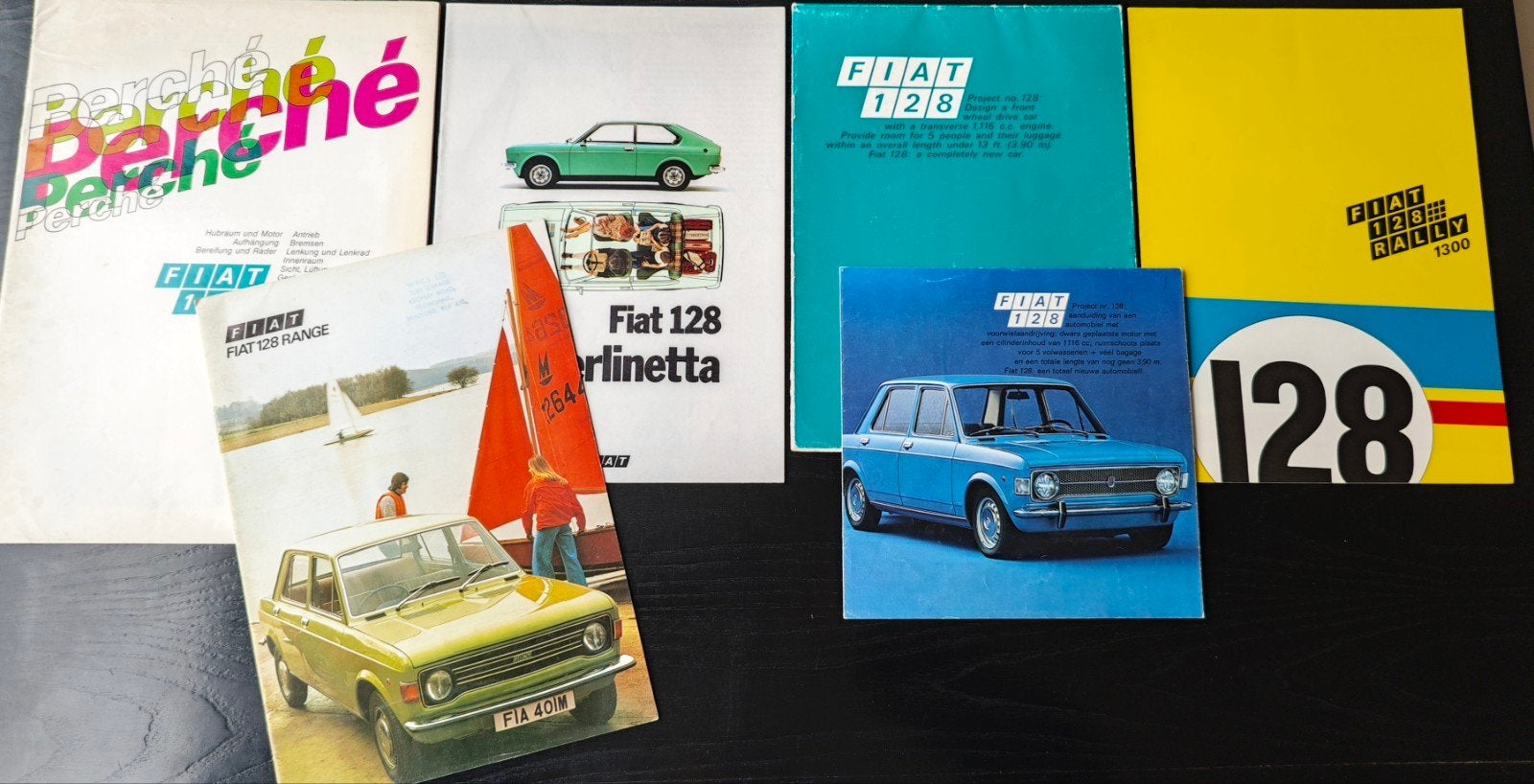 Fiat 128 Brochures (set van 6 in goede staat), Ophalen of Verzenden, Gelezen, Overige merken, Fiat S.p.A.