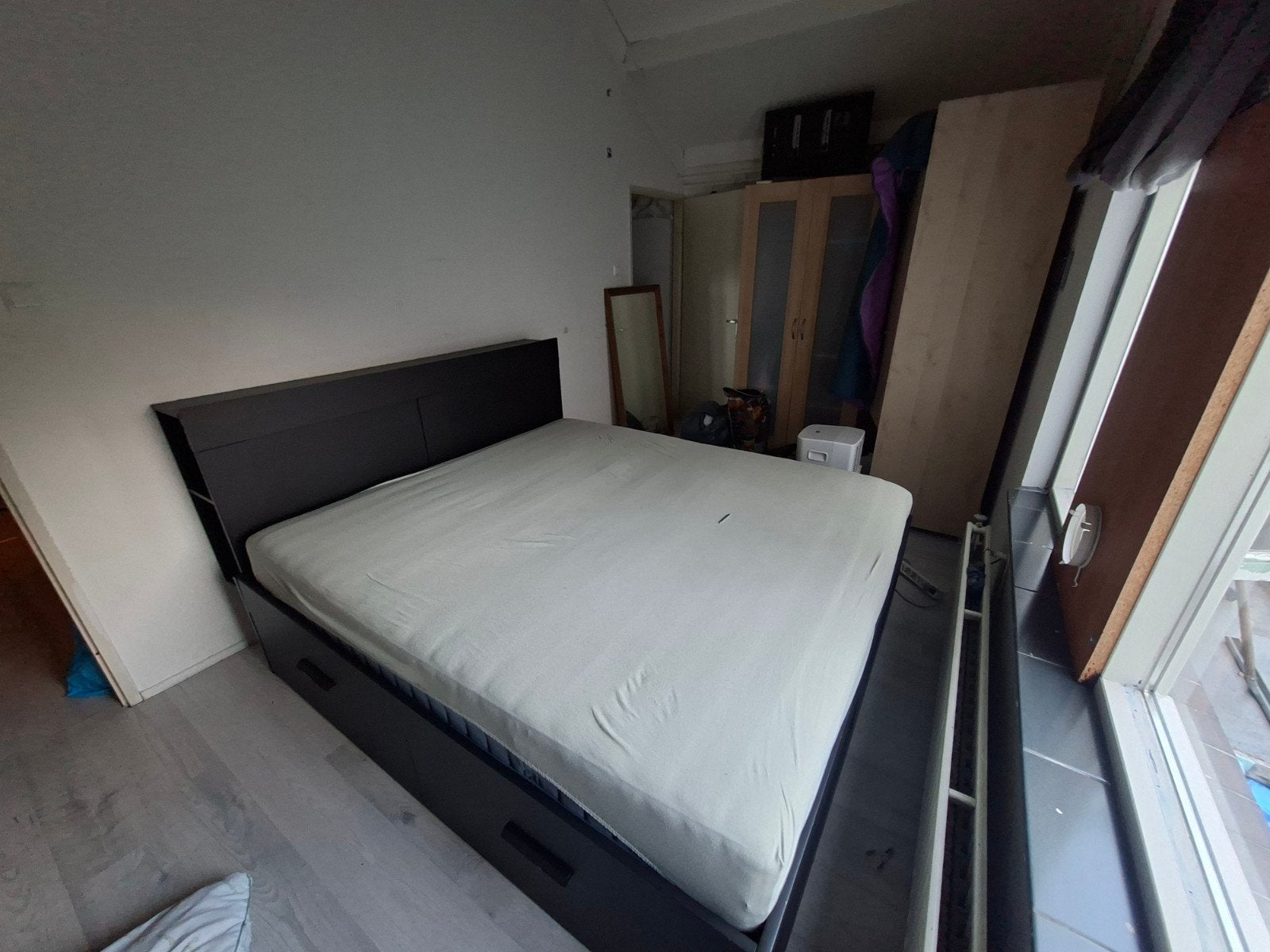 ikea Brimes bed met lades en hoofdbord, Ophalen, Gebruikt, Zwart, Tweepersoons