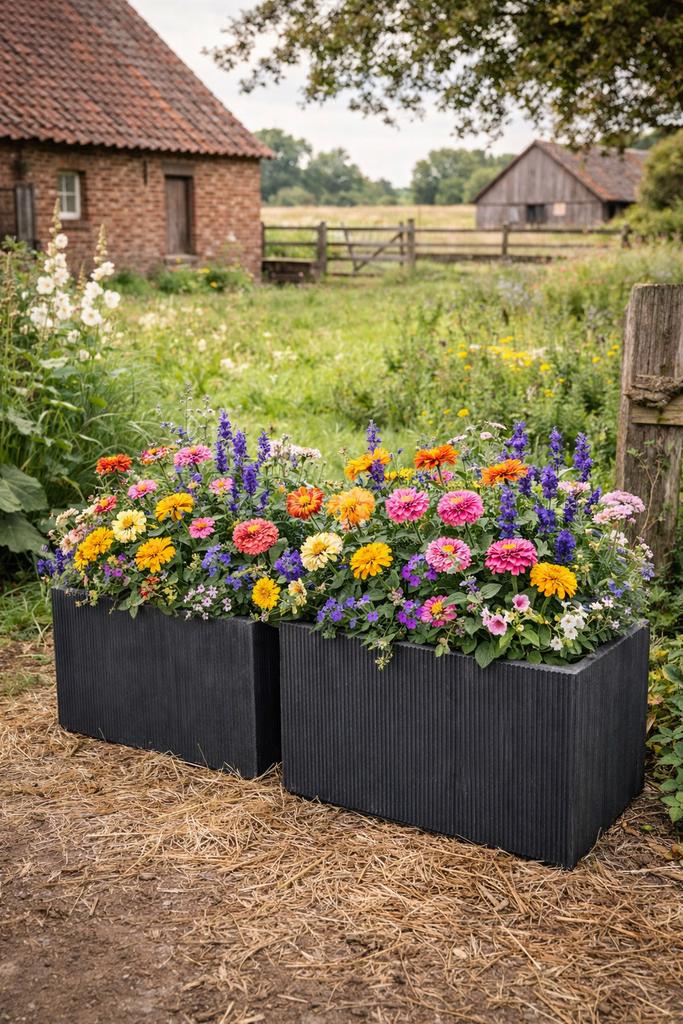 Langwerpige bloembakken - terras afzetters, Tuin en Terras, Bloembakken en Plantenbakken, Ophalen, Steen, Nieuw, Balkon