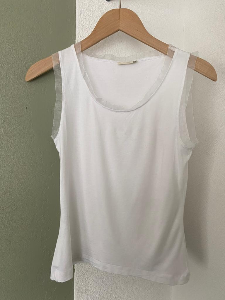 Part Two top (maat S) met leuke bies, Wit, Ophalen of Verzenden, Zo goed als nieuw, Maat 36 (S)