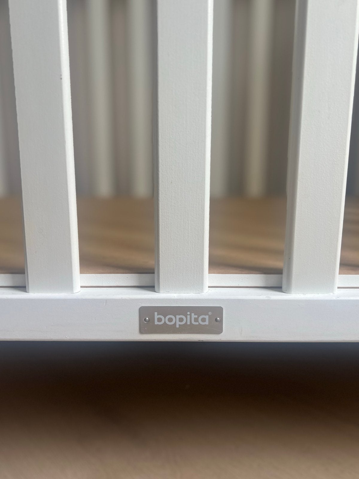 Bopita baby box wit met Jollein boxkleed (grijs), Kinderen en Baby's, Boxen, Ophalen, Gebruikt, In hoogte verstelbaar