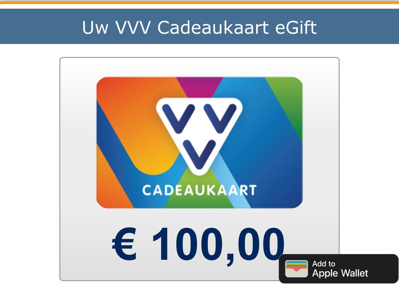 VVV Bon €100,-, Eén persoon, Cadeaubon, VVV-bon