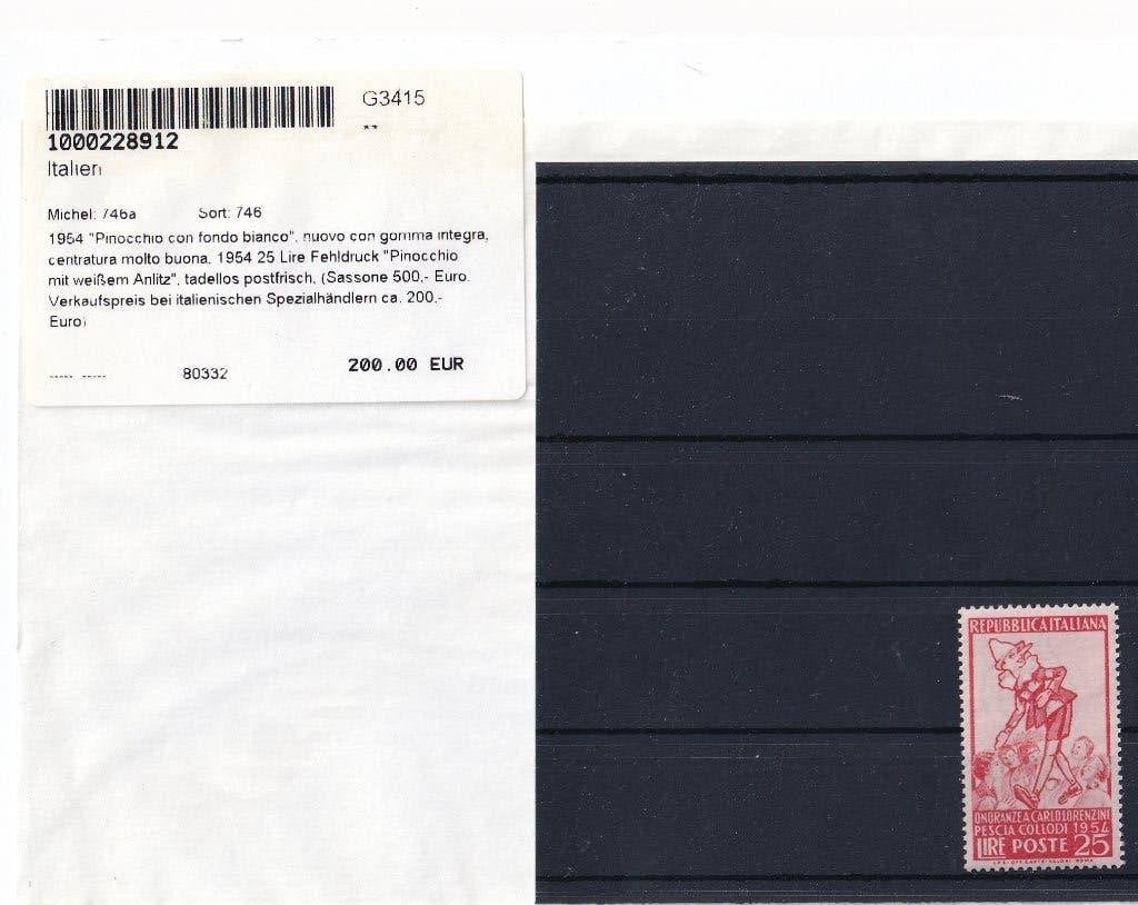 D200) Italie Pinokkio zegel foutdruk Sassone €500 maakwerk, Verzenden, Postfris