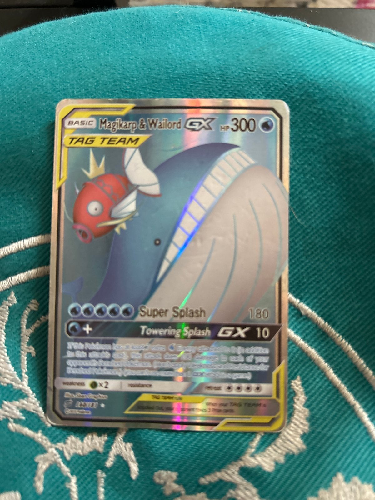 Pokémon Magikarp & Wailord GX TAG TEAM Kaart, Ophalen of Verzenden, Zo goed als nieuw, Losse kaart, Foil