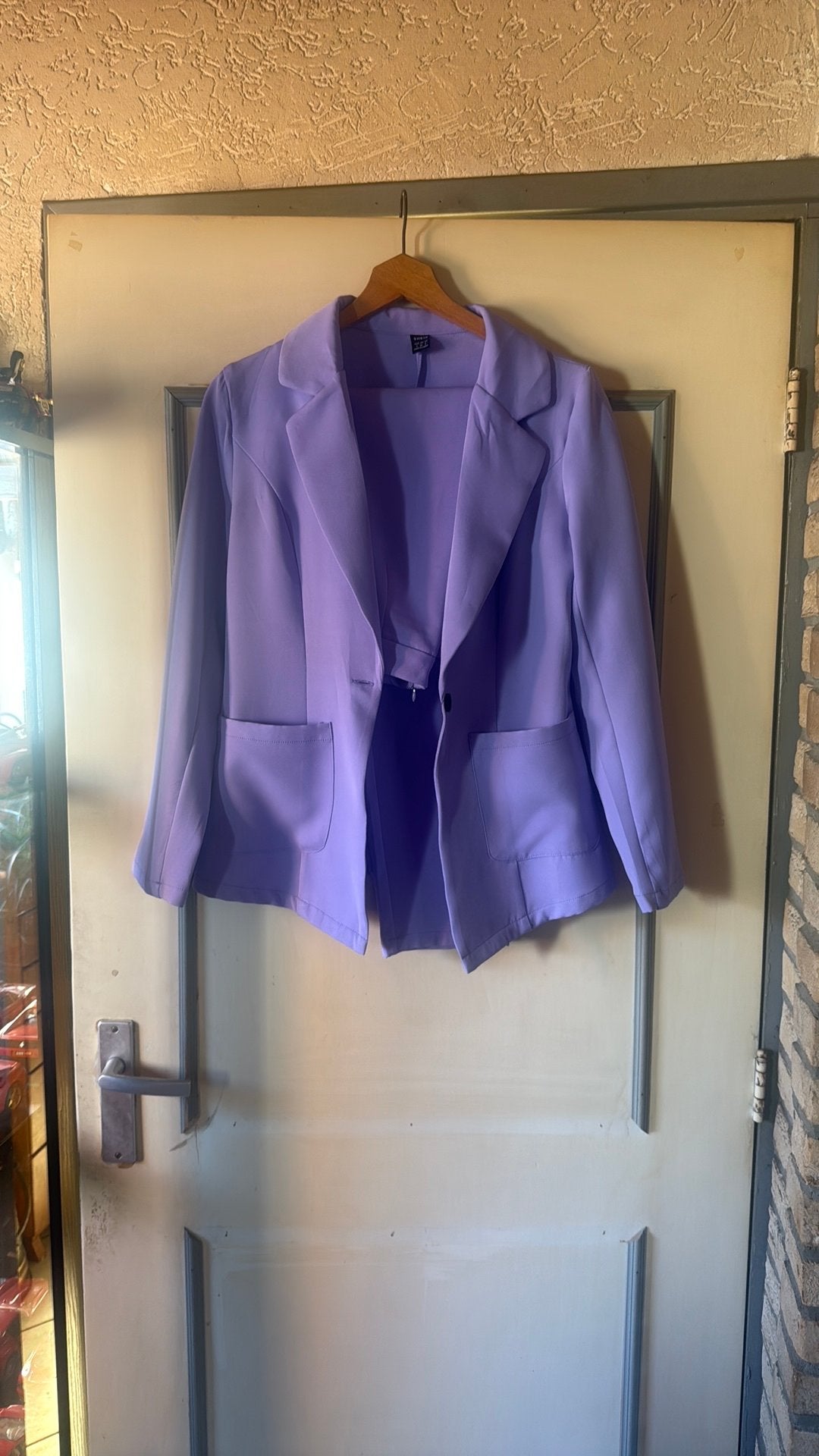 Blazer en broek, Ophalen, Zo goed als nieuw, Maat 36 (S), Paars