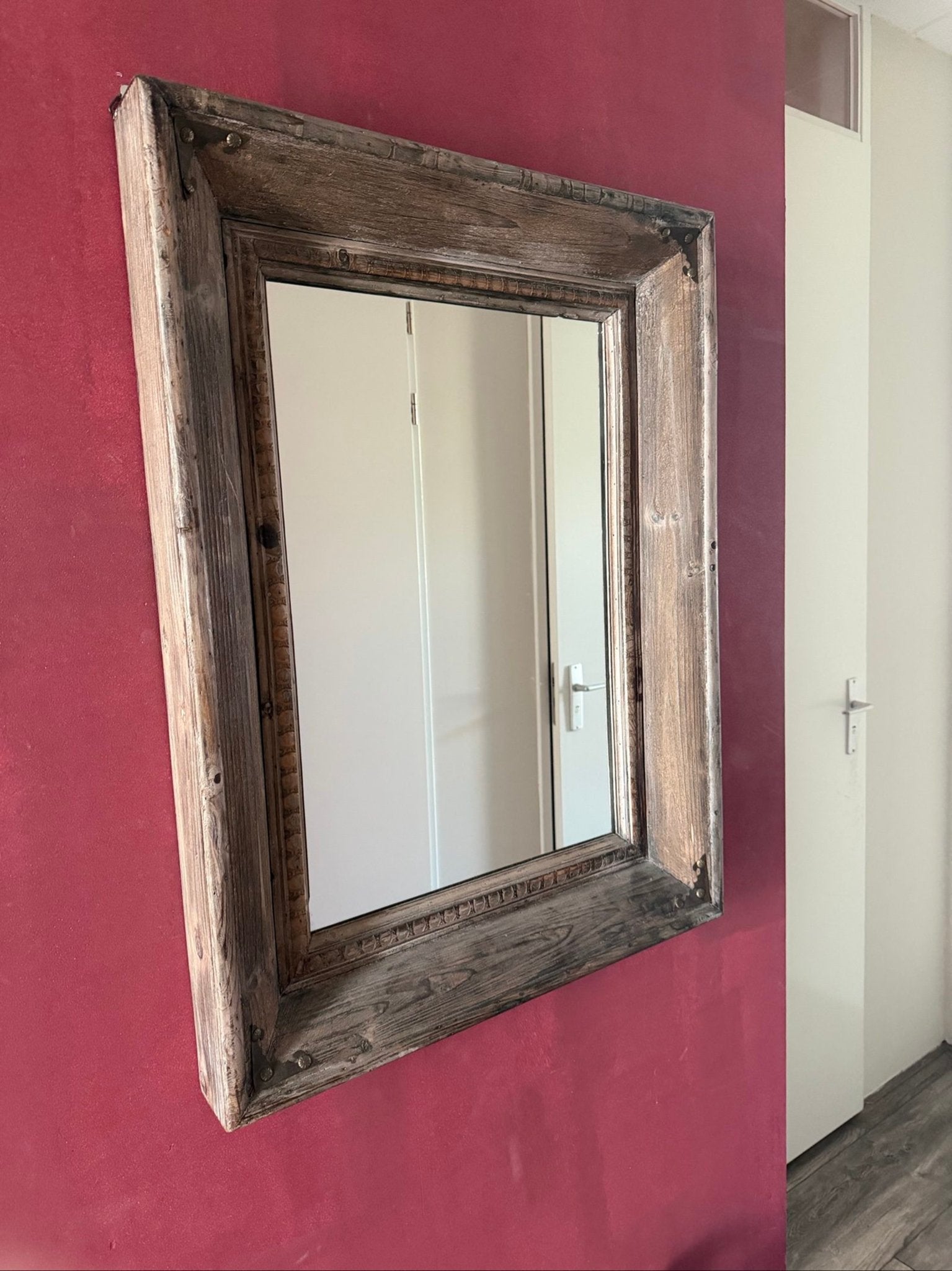 Rustieke Houten Wandspiegel in Bali stijl, Huis en Inrichting, Ophalen of Verzenden, Gebruikt