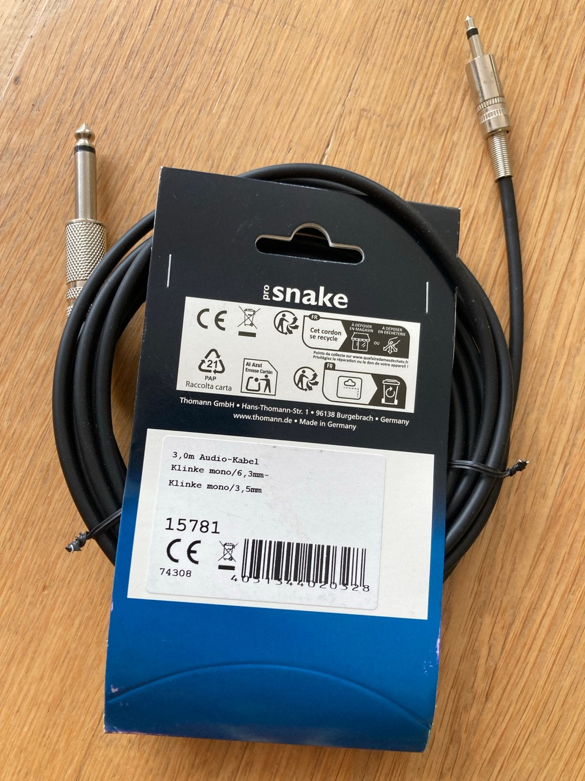 Audio Kabel 3m - 6.3mm naar 3.5mm Mono, Ophalen of Verzenden, Nieuw, 2 tot 5 meter, Overige kabels