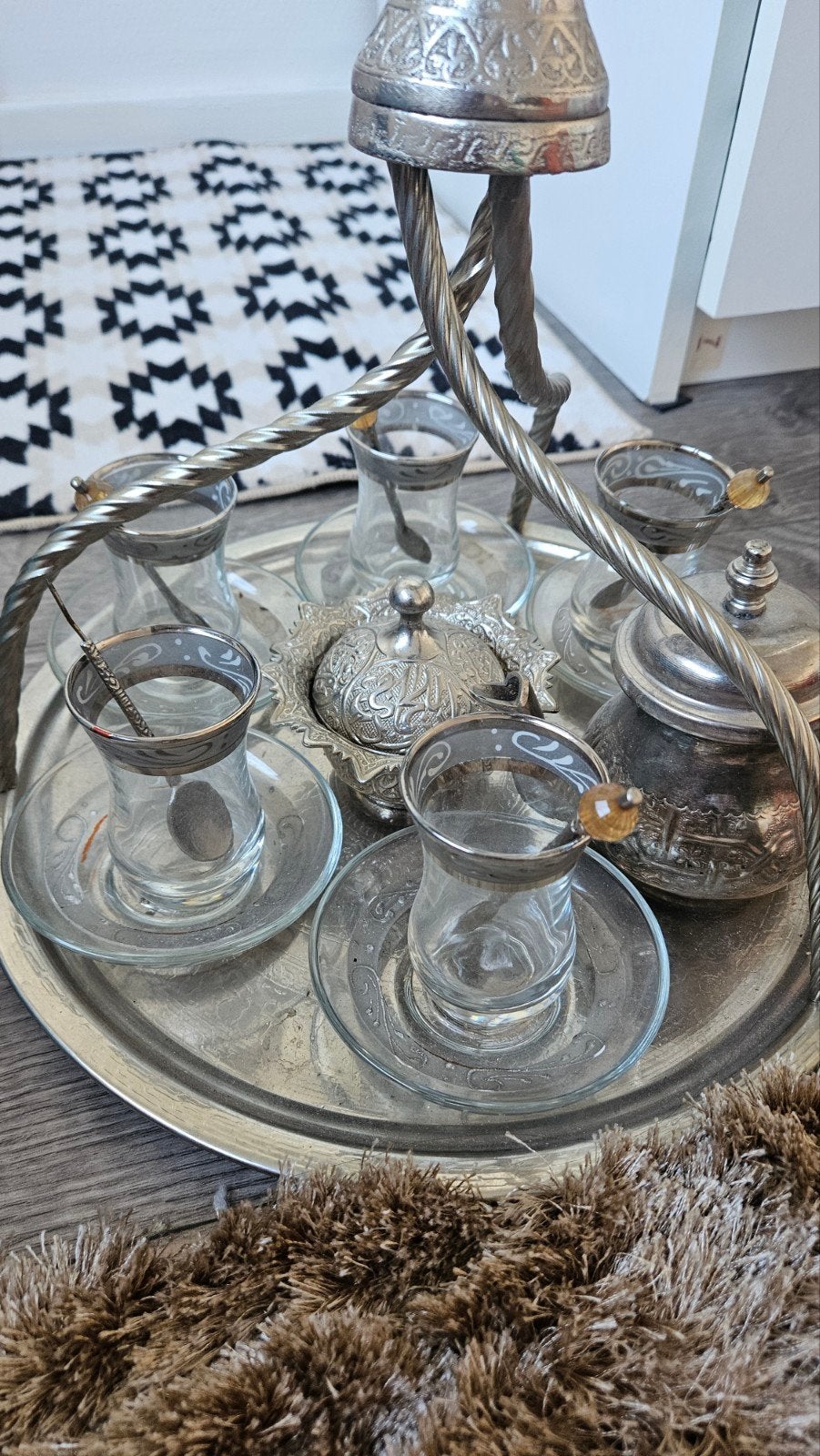 Authentieke Oosterse/Turkse theeset – verzilverd dienblad, Ophalen, Gebruikt