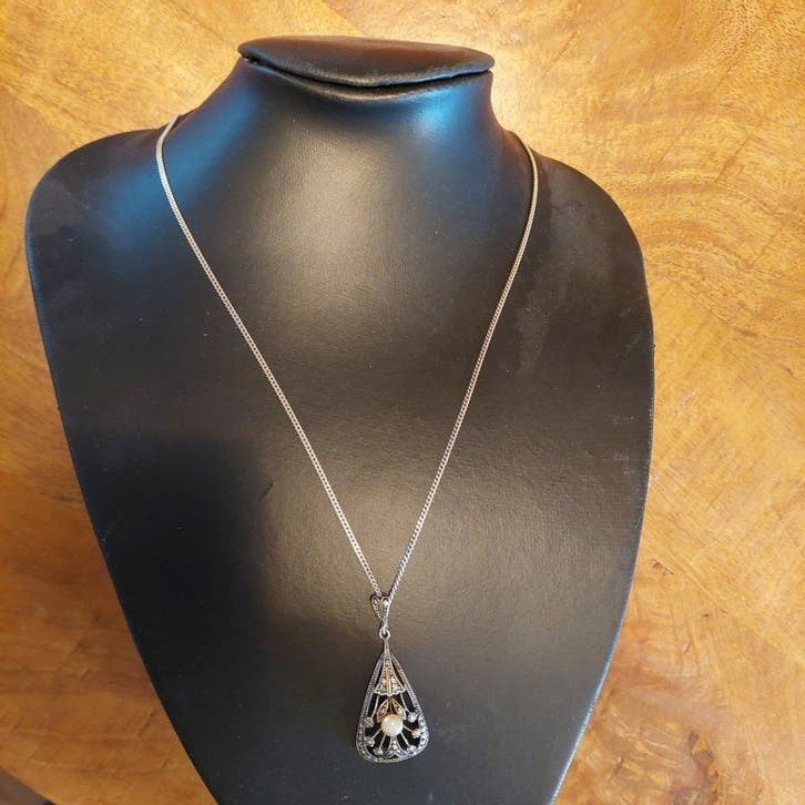 Vintage  Hanger met Parel en Markasietjes, Ophalen of Verzenden, Zo goed als nieuw, Met edelsteen, Zilver