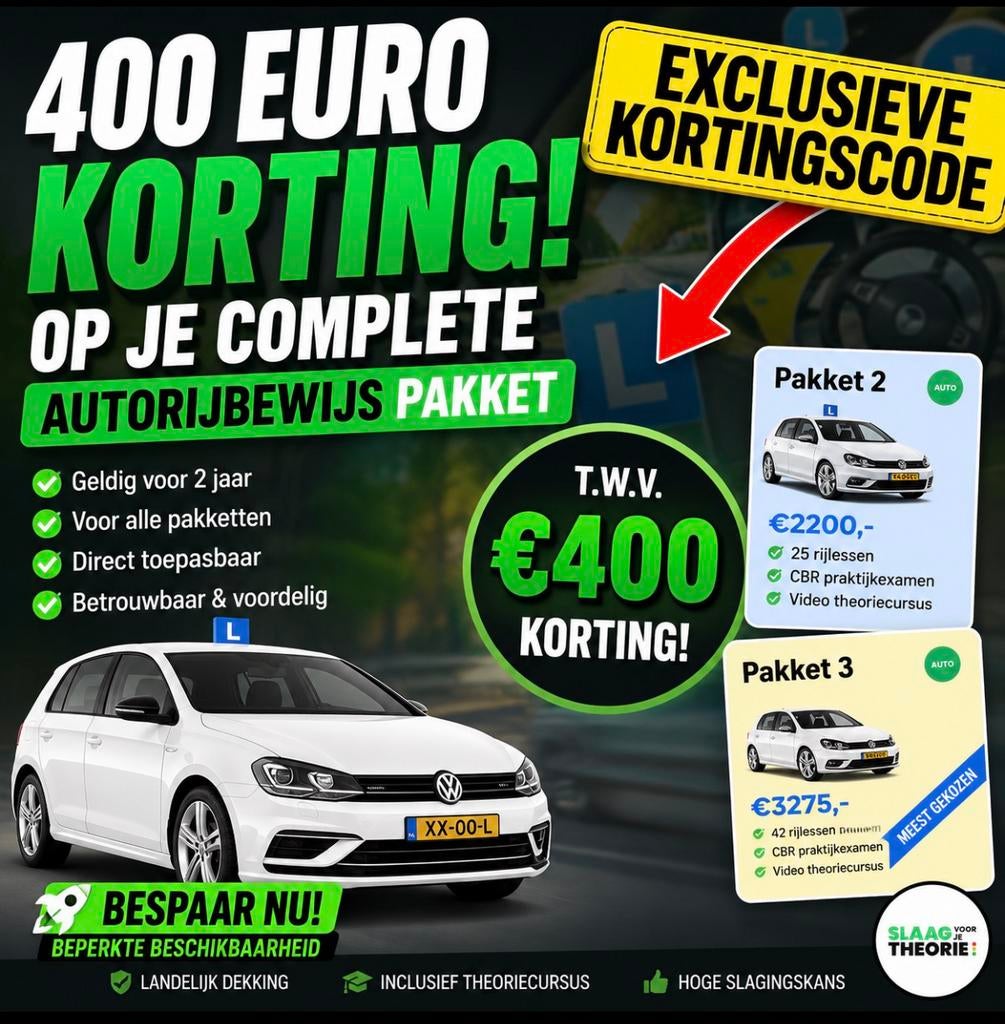 €400 kortingscode rijbewijs!!, Tickets en Kaartjes, Kortingen en Cadeaubonnen, Eén persoon, Overige typen, Kortingsbon