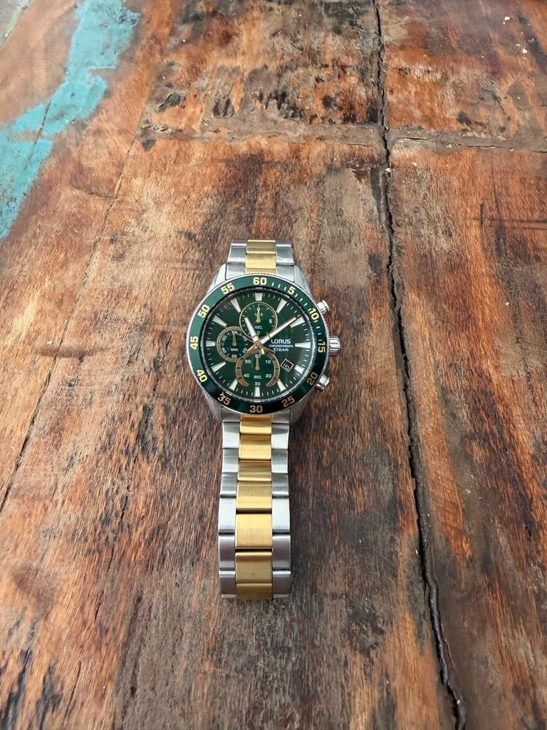 Lorus Herenhorloge - Groen/Goudkleurig Chronograaf SNEL WEG!, Sieraden, Tassen en Uiterlijk, Horloges | Antiek, Ophalen of Verzenden