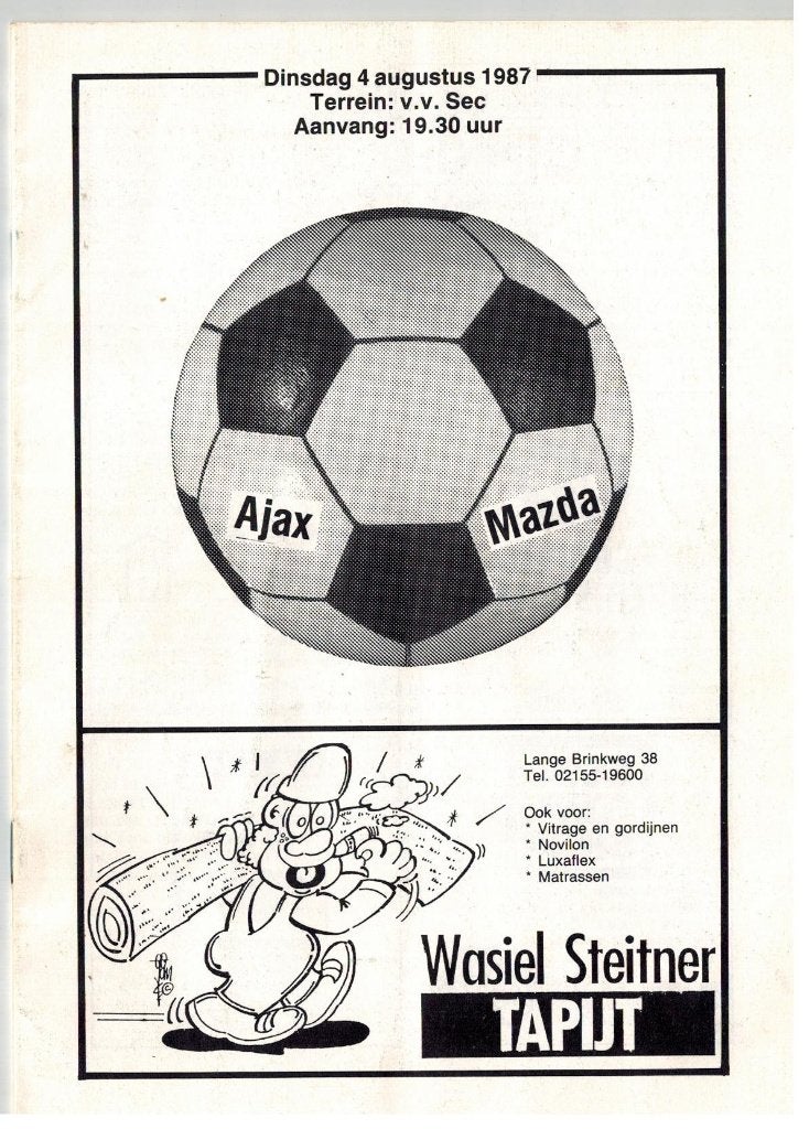 Zeldzaam programmaboekje Ajax - Mazda augustus 1987 in Soest, Ophalen of Verzenden, Gebruikt, Ajax, Boek of Tijdschrift