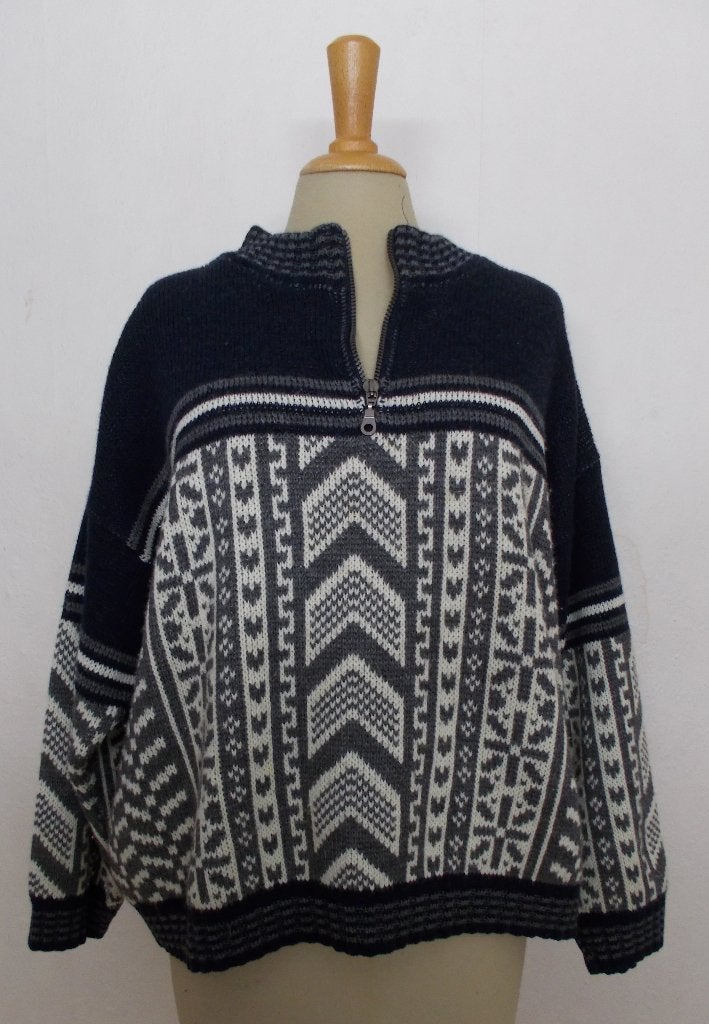 Noors donkerblauwe unisex wol mix trui (made in Holland) XL, Verzenden, Zo goed als nieuw, Maat 46/48 (XL) of groter, Blauw