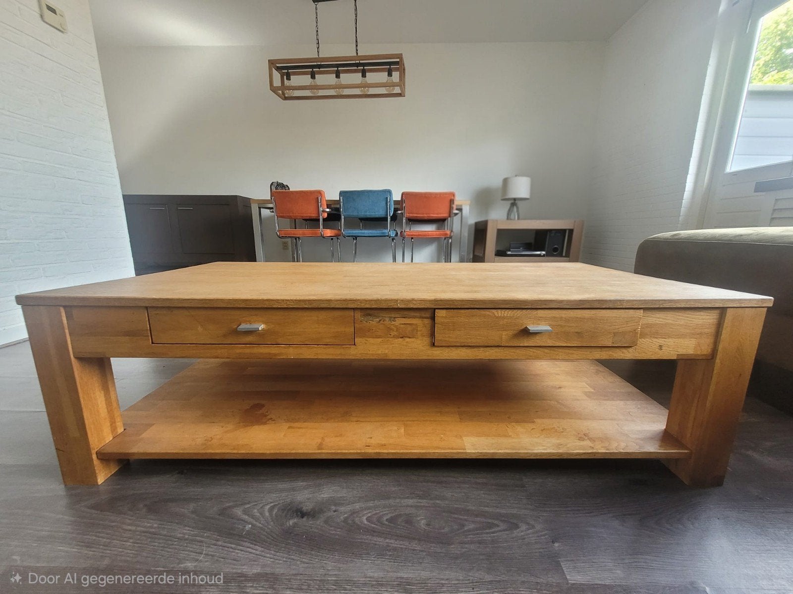Licht eiken salontafel, Ophalen, Gebruikt, 100 tot 150 cm, 50 tot 100 cm