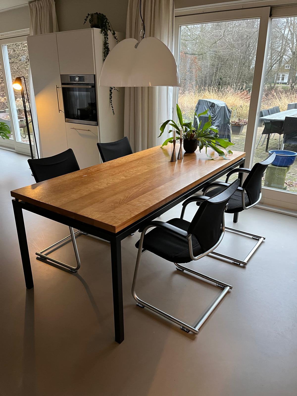 Design Eettafel Pilat & Pilat (Model 9103) – Hout & Staal, Ophalen, Gebruikt, 200 cm of meer, 50 tot 100 cm