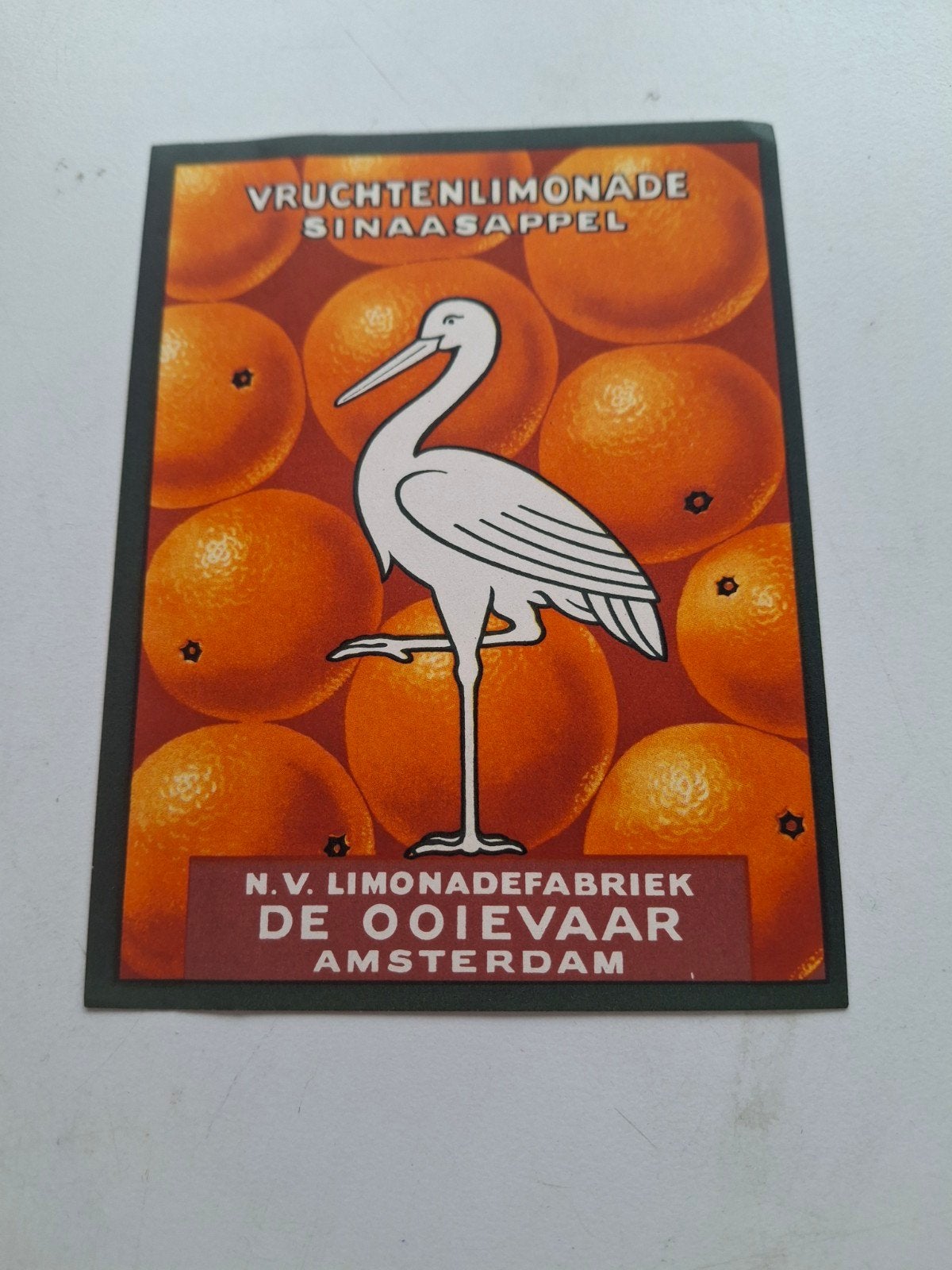 limonade etiket Ooievaar. Sinaasappel., Ophalen of Verzenden, Zo goed als nieuw, Overige typen