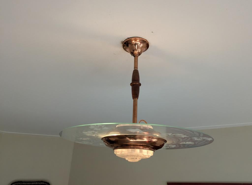 Art Deco Hanglamp, Ophalen, Gebruikt, Glas, Art Deco
