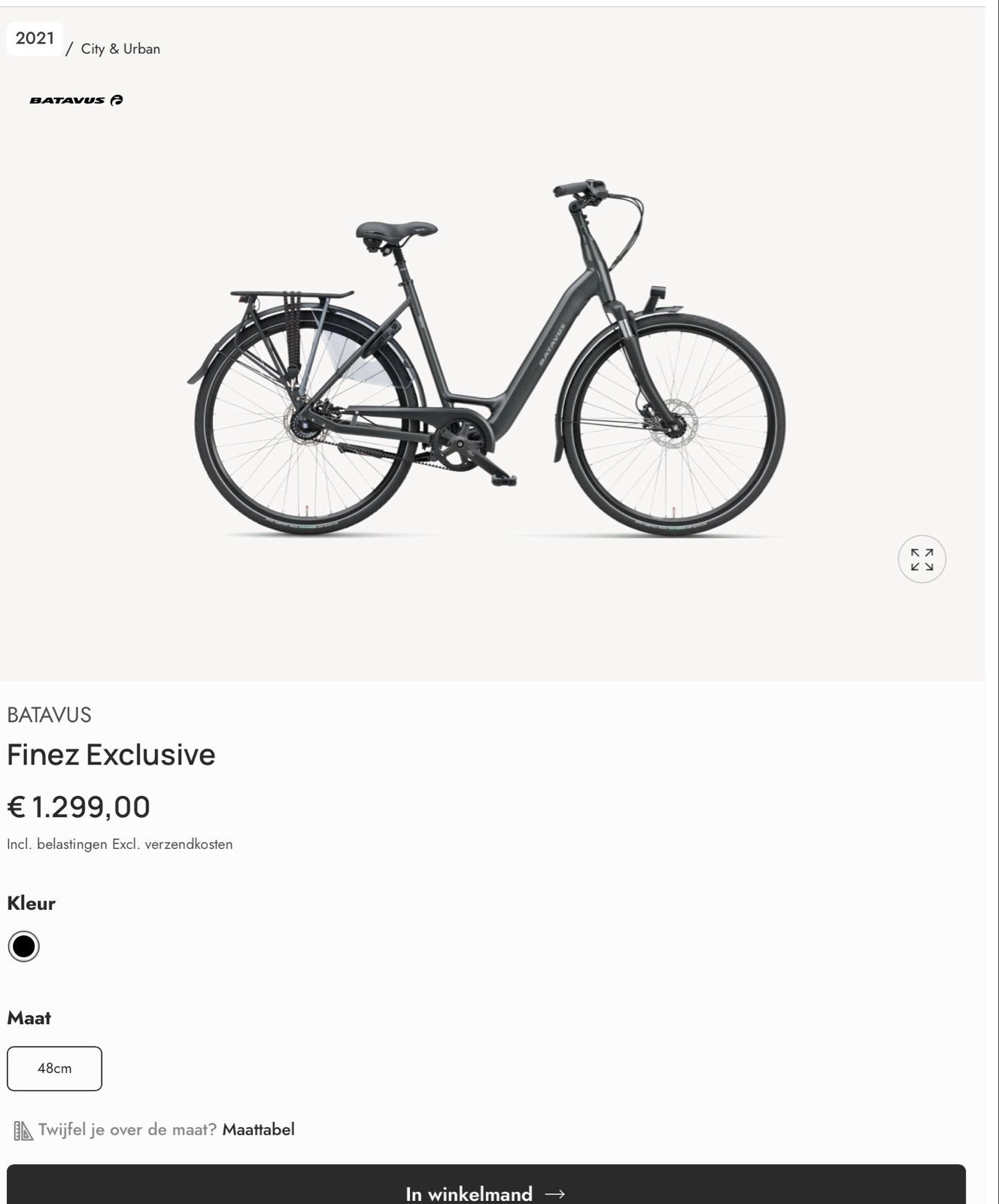 Batavus Finez Exclusive Stadsfiets - 48cm, Ophalen, (Extra) lage instap, 47 tot 50 cm, Batavus