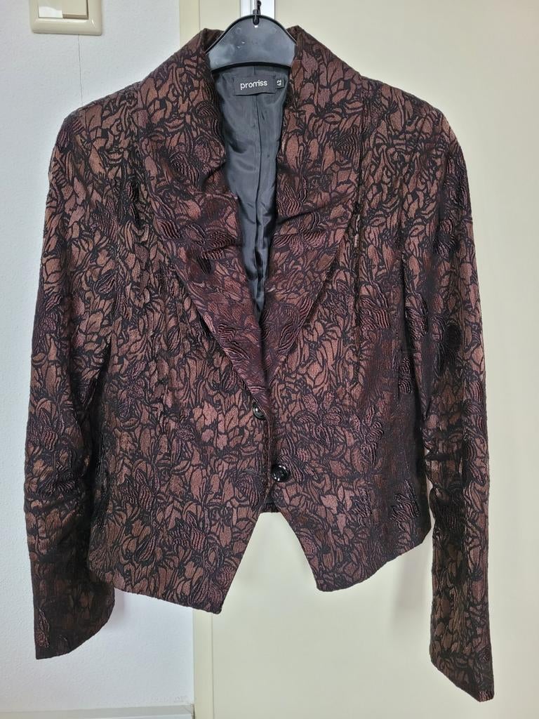 Dames blazer jasje bruin met patroon, maat 42, Ophalen of Verzenden, Zo goed als nieuw, Maat 42/44 (L), Bruin