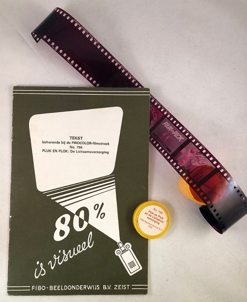 Pluk en Plok: De Lichaamsverzorging - Fibo 796 film + boekje, Audio, Tv en Foto, Diaprojectors, Ophalen of Verzenden, Zo goed als nieuw