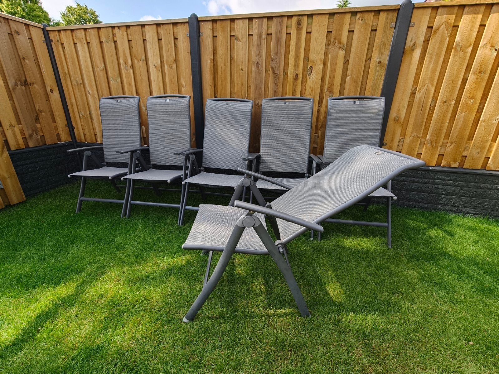 6 Outdoor Style verstelbare tuinstoelen - gebruikt, Ophalen, Gebruikt, Aluminium, Verstelbaar
