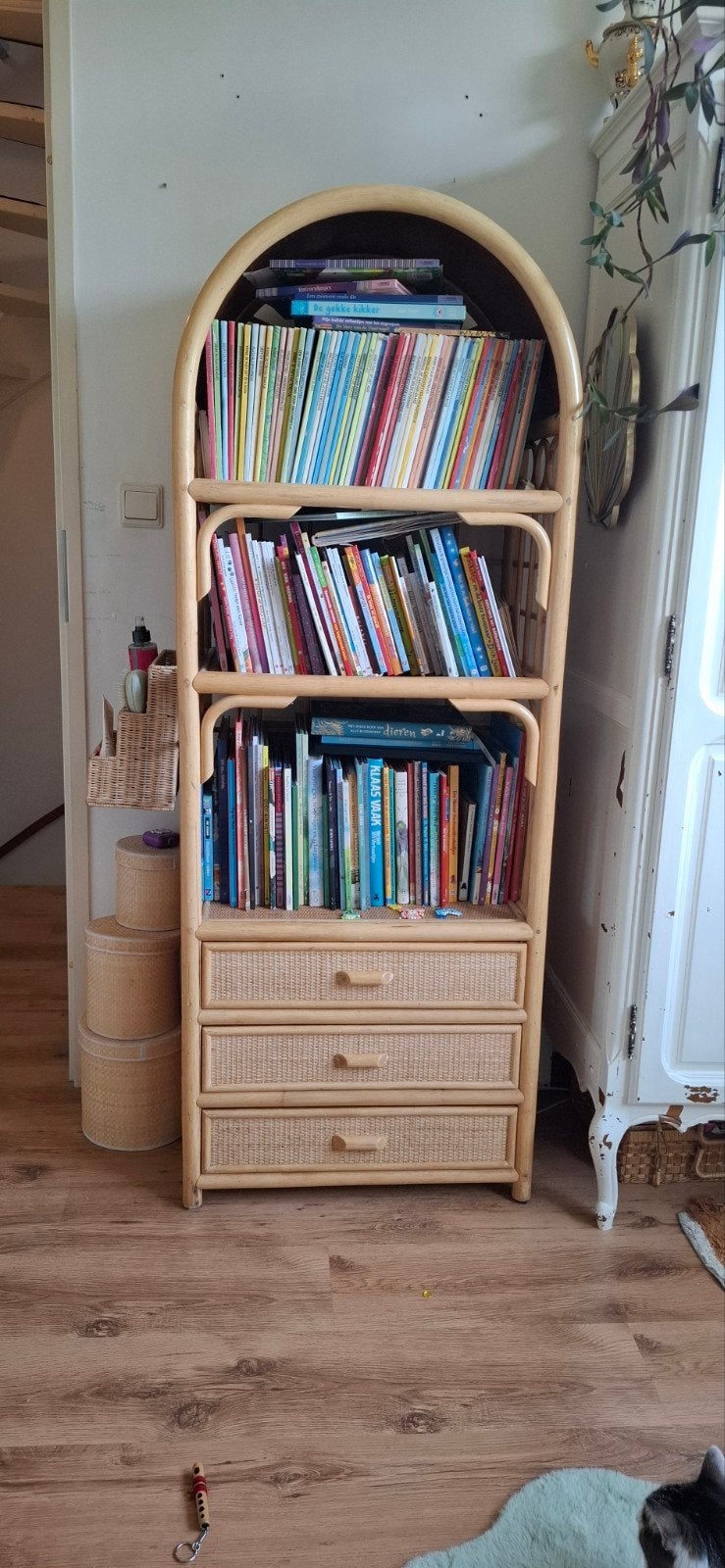 Rotan Boogkast met Lades - Vintage Stijl, Ophalen, Minder dan 50 cm, Gebruikt, Met lade(s)
