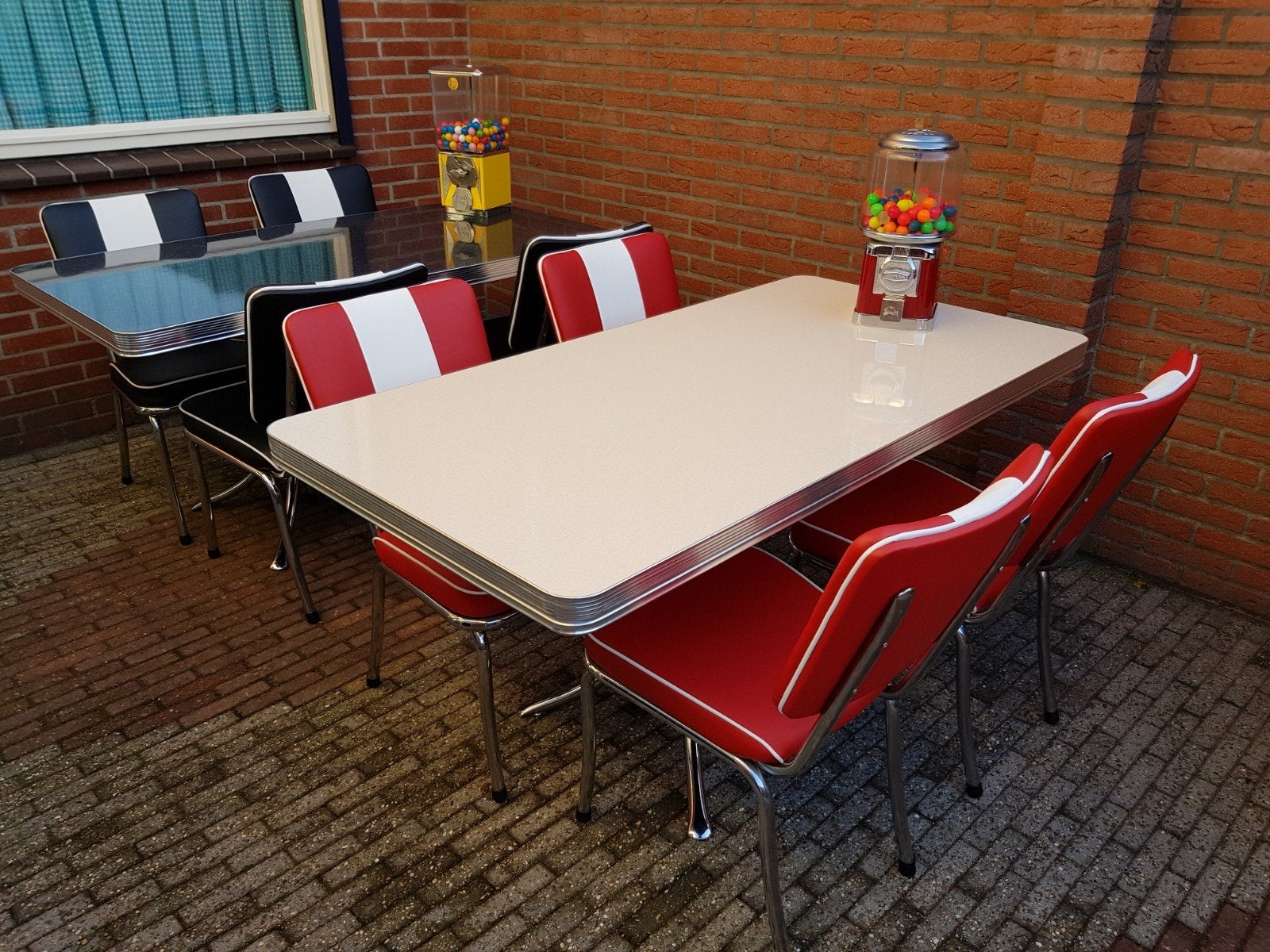 FIFTIES SIXTIES BEL AIR DINER STOELEN MET TAFEL AMERIKAANS, Ophalen, Overige kleuren, Metaal, Vijf, Zes of meer stoelen
