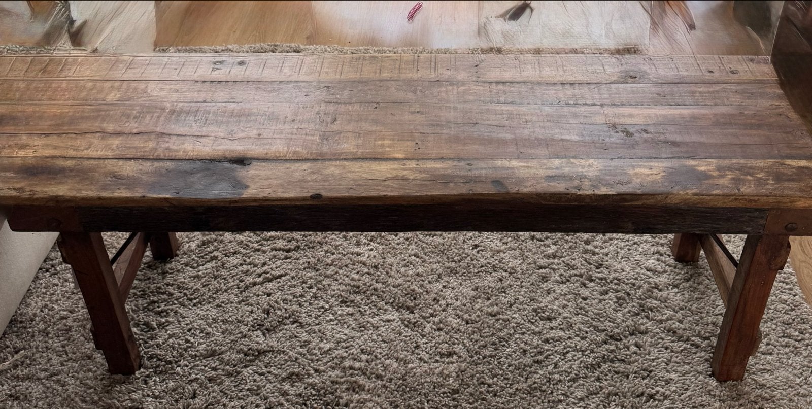 Robuuste houten bank/sidetable, Ophalen, Nieuw, Overige vormen, Overige houtsoorten