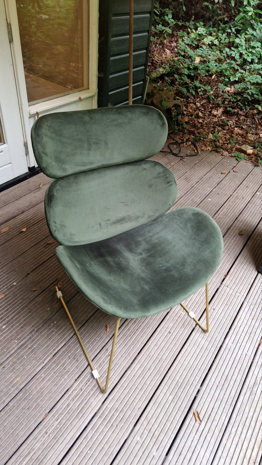 Stijlvolle groene fauteuils met gouden poten (per stuk/set), Huis en Inrichting, Ophalen, Gebruikt, 75 tot 100 cm, Metaal
