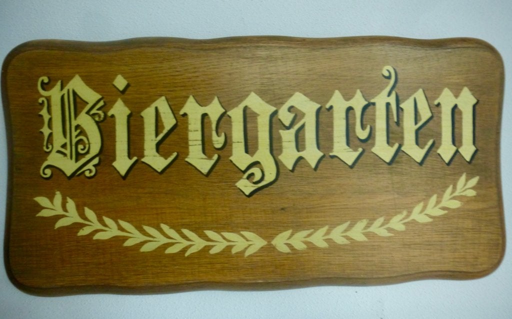 Handgeschilderd eiken houten bord / Biergarten / Duitsland, Hout, Meerkleurig, Zo goed als nieuw, B6