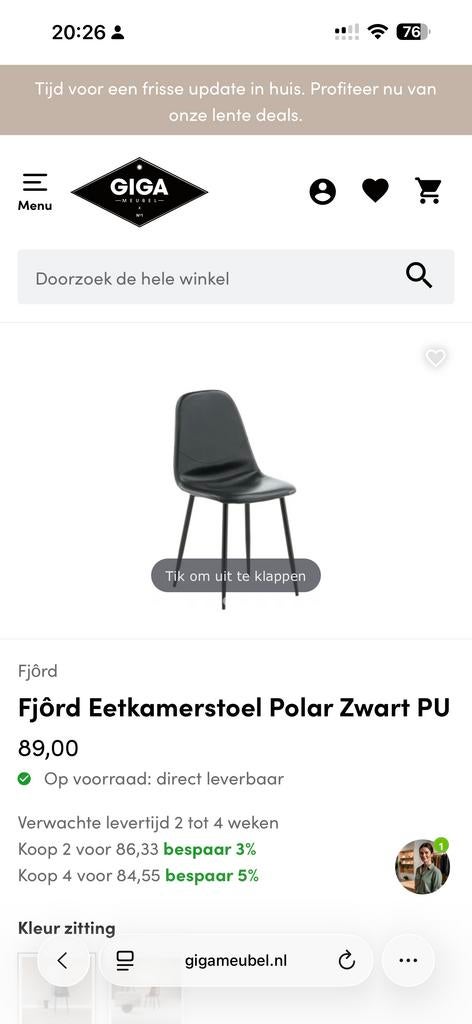 Set van 6 Zwarte Eetkamerstoelen - 4x Fjörd, 2x Label51, Gebruikt, Zwart, Leer, Ophalen of Verzenden